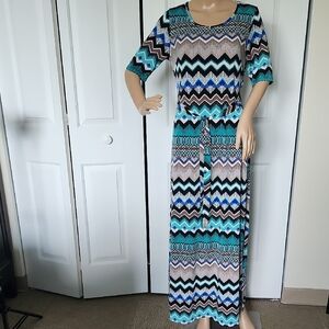 Sami & Jo Black, Teal and White Maxi Sundress Casual Small